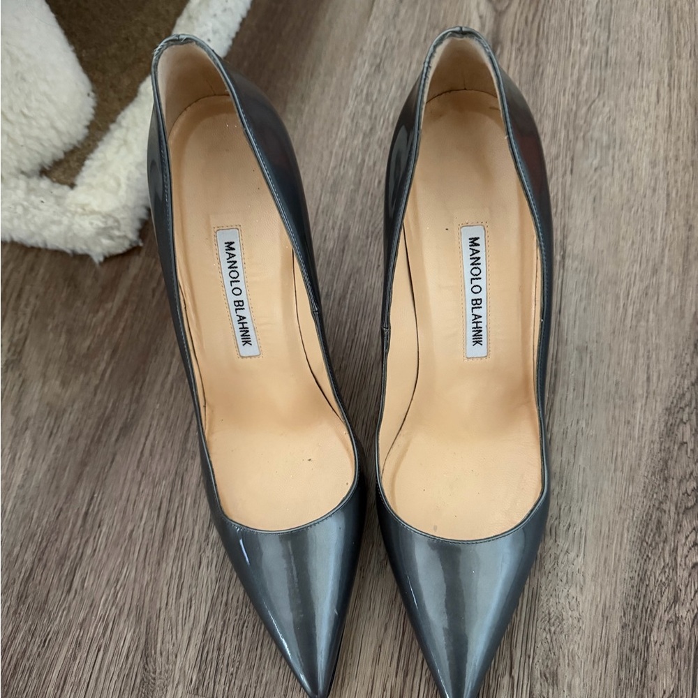Manolo Blahnik Metallic Gray Heels